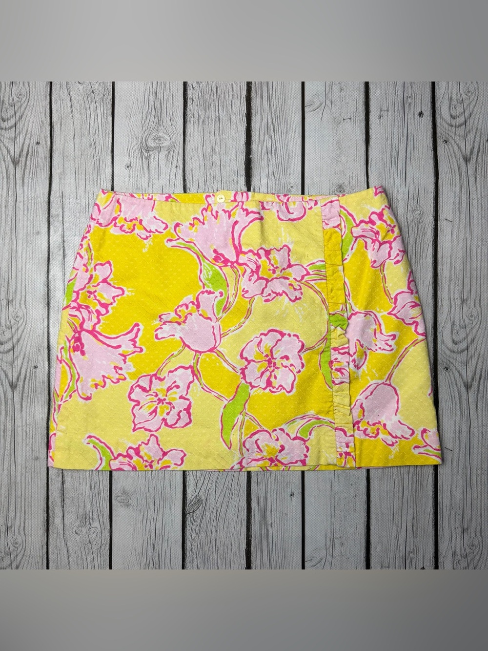 Lilly Pulitzer Women's 4 Callie Ruffle Skirt Yellow Day Lily Jacquard Floral